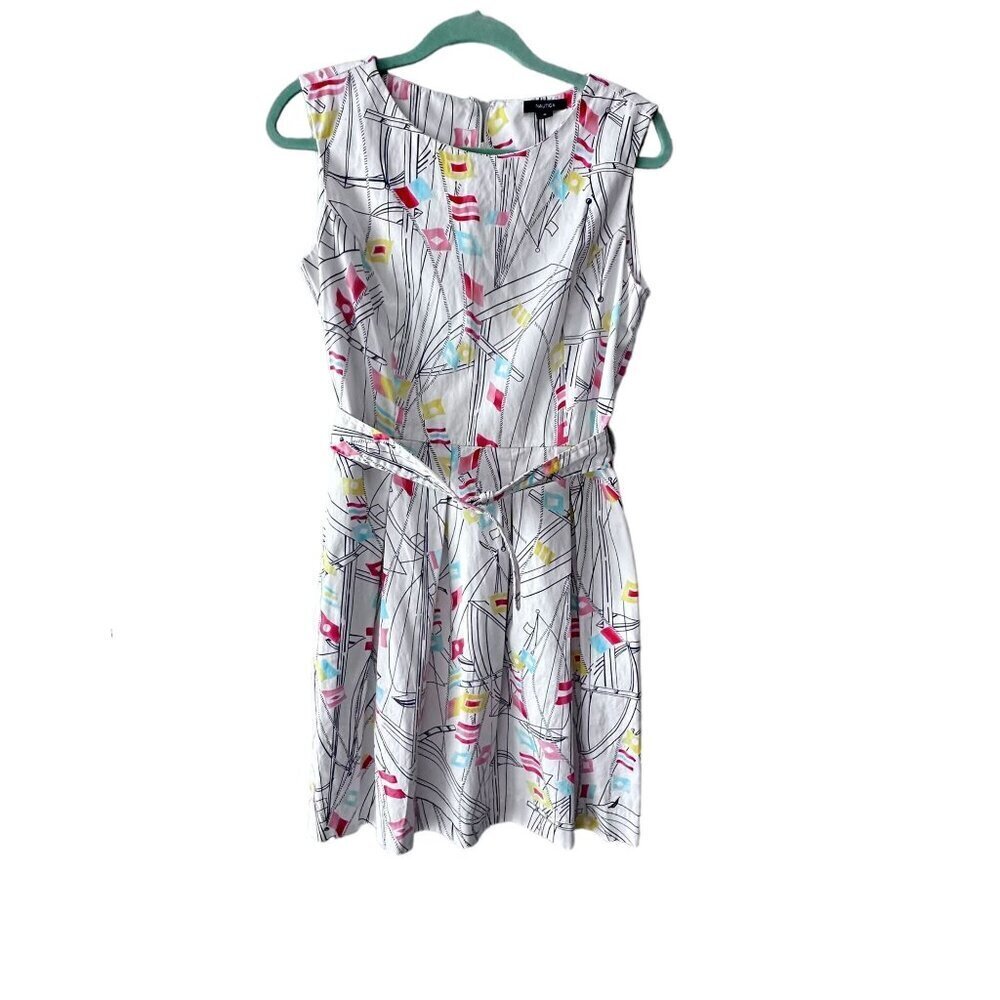 Nautica Belted Sleeveless Pleated Dress with Pockets Sail Flags